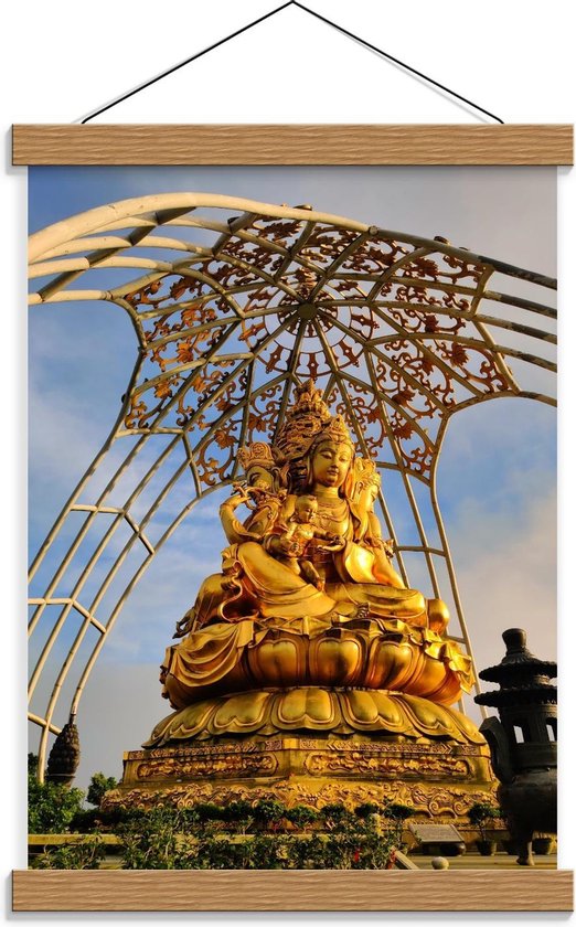 Schoolplaat – Groot Goud Boeddha Standbeeld - 30x40cm Foto op Textielposter (Wanddecoratie op Schoolplaat)