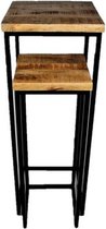 KRAM. | Wandtafel Sidetable Pilaartafel set 2 hoog | Hout staal | 38 x 38 x 104 cm + 30 x 30 x 84 cm | Bruin zwart