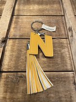 Sleutelhanger met kwastje | Imitatie leer | Geel | N