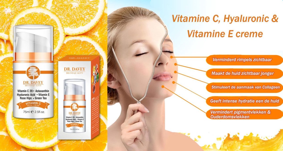 Vitamine C Serum 2 Stuks - Hyaluronzuur en Vitamine E crème - Alles in 1  Formule -... | bol