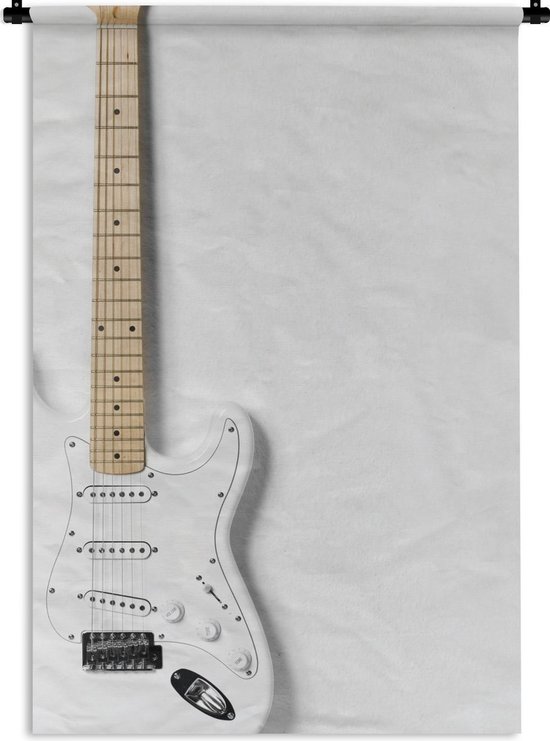 Tapisserie Guitare Electrique - Une guitare électrique blanche Tapisserie coton 60x90 cm - Tapisserie avec photo