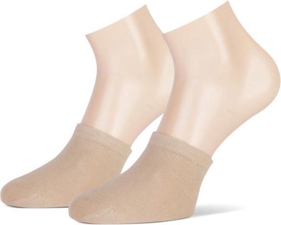 Beige enkelsokken van katoen op paspoppen.