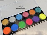 Wig-it Schminkplalet D, 12 x 10 ml bestaande uit 6 neon en 6 pearlkleuren.