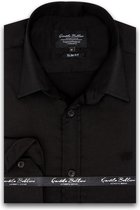Heren Overhemd - Slim Fit - Luxury Plain Satijn - Zwart - Maat XXL
