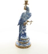 Kandelaar - papegaai - blauw - porselein - brons - 50,7cm hoog