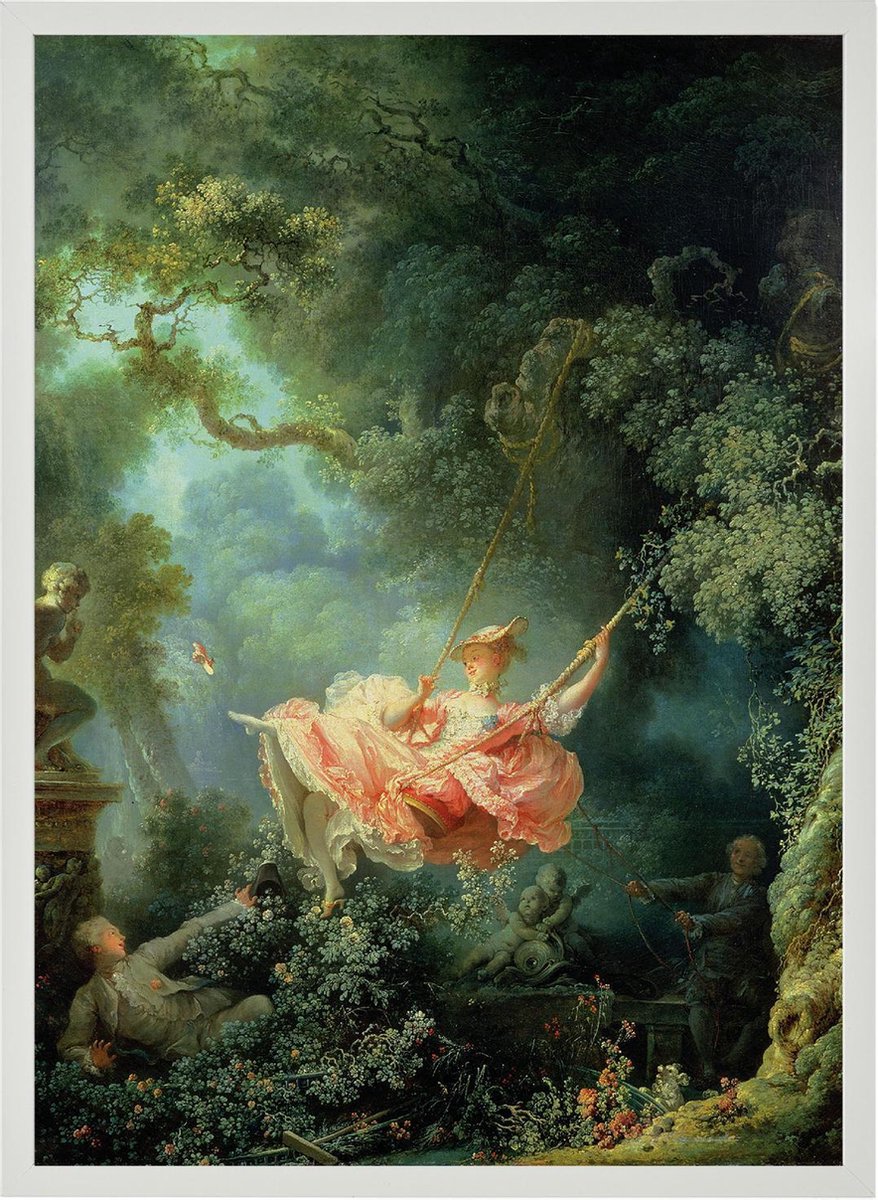 Esque Poster In Witte Lijst - De Schommel - Jean-Honoré Fragonard - Large 70x50 - Kunst - Rococo