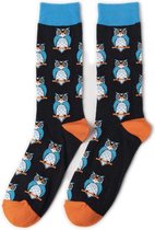 Heren sokken zwart / blauw print uil 40-46