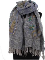 Grijze kasjmier sjaal met borduurwerk -  180 x 70 cm - 100% wol - Lailasboutique