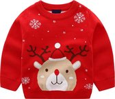 DearDeer® Katoen Kwaliteit Kersttrui voor 7-8 jaar kinderen met Kerst Rendier - Jacquardgebreide Trui - Trui voor 7-8 jaar jongens en meisje - Maat 128/134 - Rood - kindertruien &