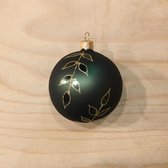 Doosje van 6 - Groene Kerstballen van 8 cm met gouden glitter blaasjes - van glas