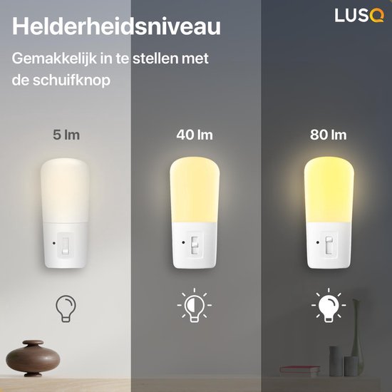 LUSQ® - LED Nachtlampje in Stopcontact - 2 stuks - Dimbare Nachtlampjes met Sensor - Nacht Lamp met Dag en Nacht Sensor - LUSQ®