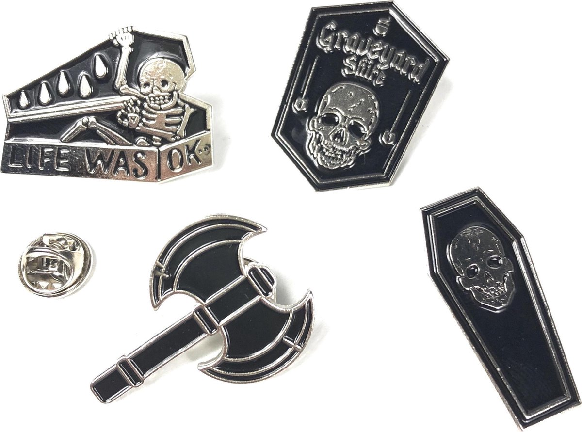 Graveyard Halloween Pin Set 2.6 cm / 3.6 cm / Zwart Zilver