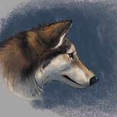 Wolf dierenhoofd - Tekening op Dibond paneel - 20 x 20 cm - Wanddecoratie