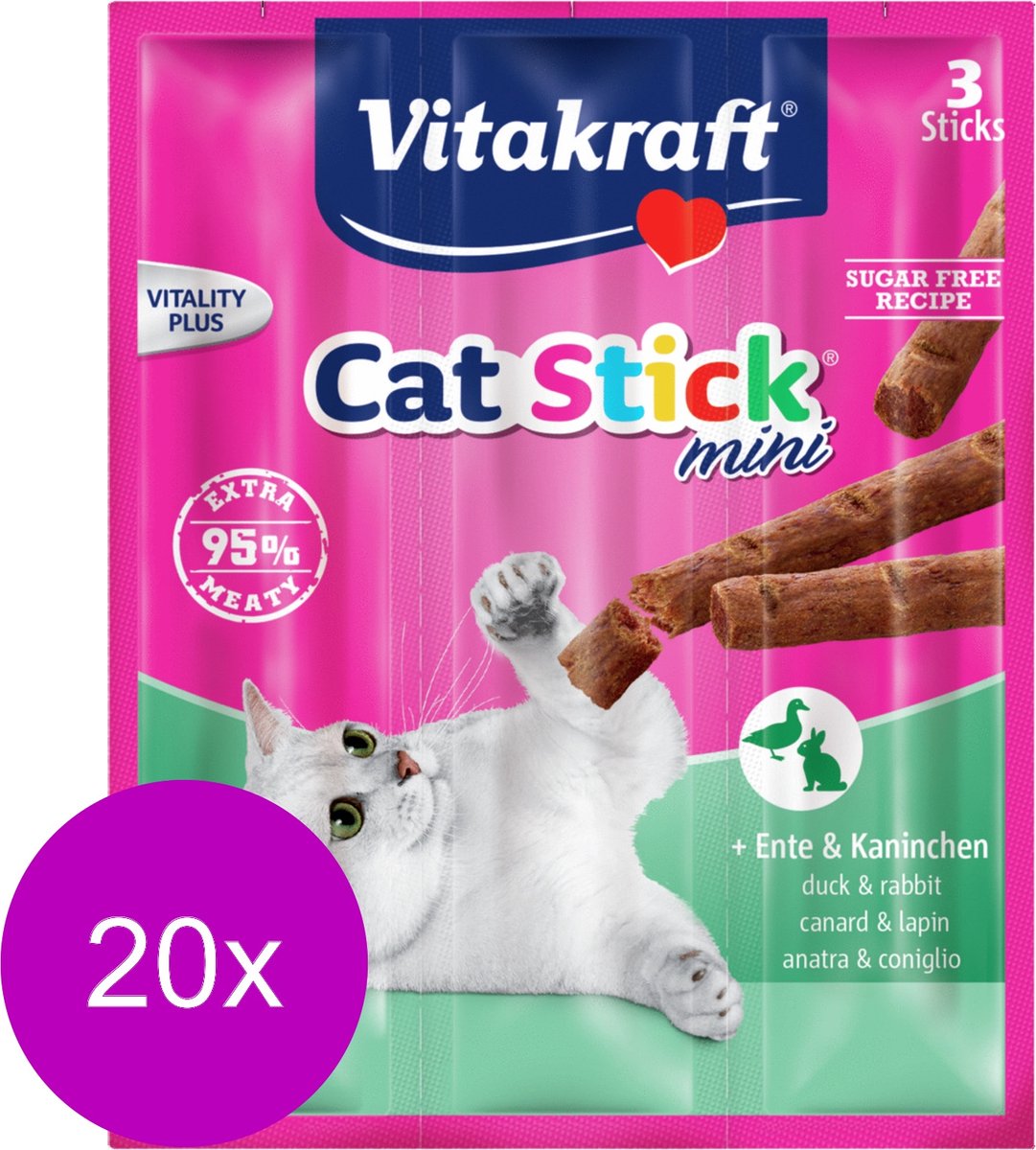 Vitakraft Cat-Stick Mini Eend met Konijn - 20 Stuks