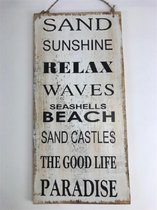 Tekstbord Sand, Relax, Beach 24x50 cm hout Ibiza style