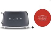SMEG- Broodrooster 2x2- Leigrijs  + 3 jaar gratis garantie