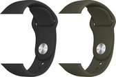 2 sport bandjes geschikt voor Apple Smartwatch 42/44 mm M/L – YOUNIQ – Zwart & Olijf – iWatch Series 1/2/3/4/5/6/SE - Horloge Band Straps geschikt voor Apple watch
