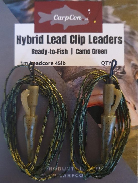 Hybrid Lead Clip Leaders - 45lb -100cm - 2 stuks - Leadcore Leaders met loodclip - CarpCon