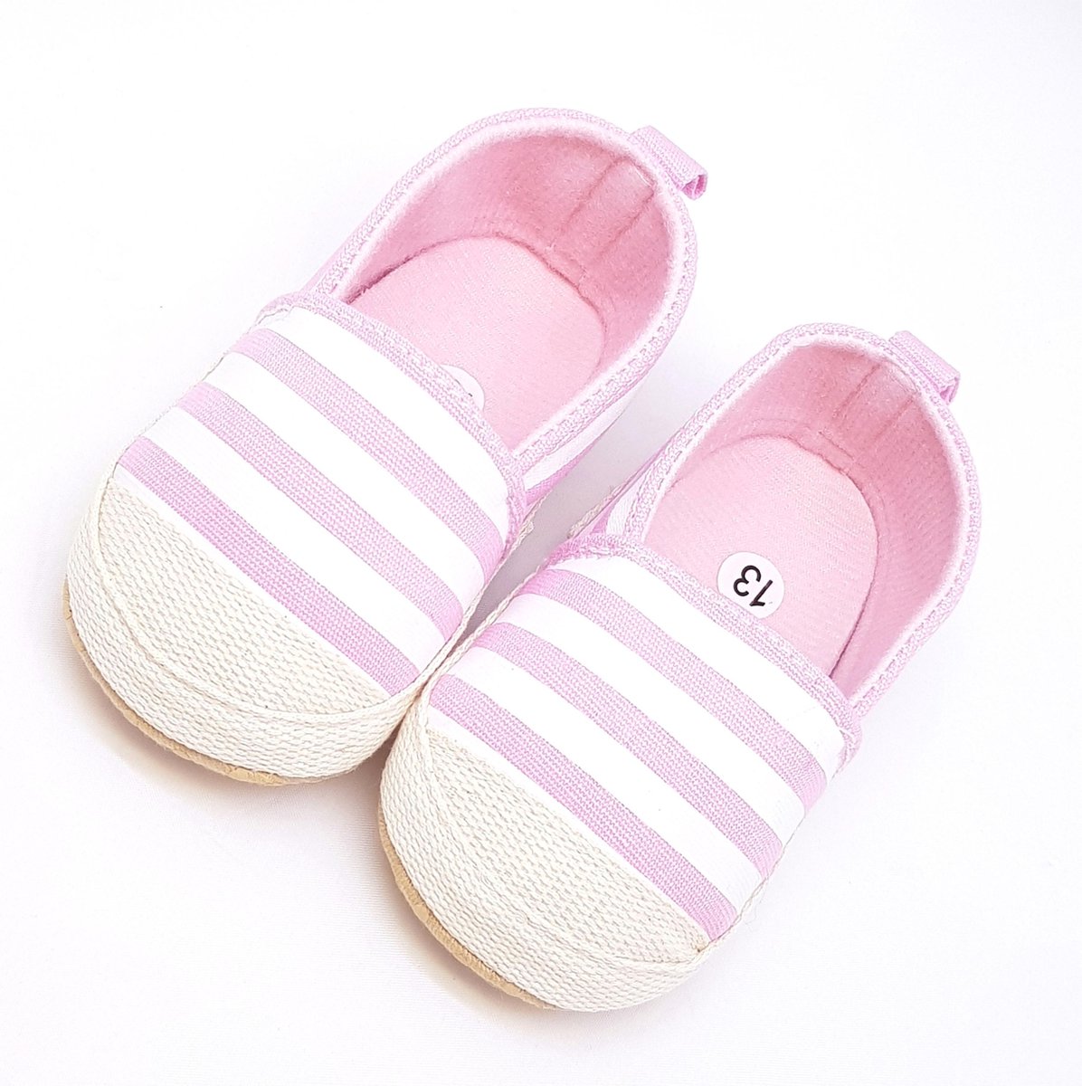 Lente/Zomer Baby schoen jongen- meisje streepjes wit- roze 12 cm schoenmaat 20/21 - 12/18 maanden