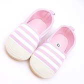 Lente/Zomer Baby schoen jongen- meisje streepjes wit- roze  12 cm schoenmaat 20/21 - 12/18 maanden