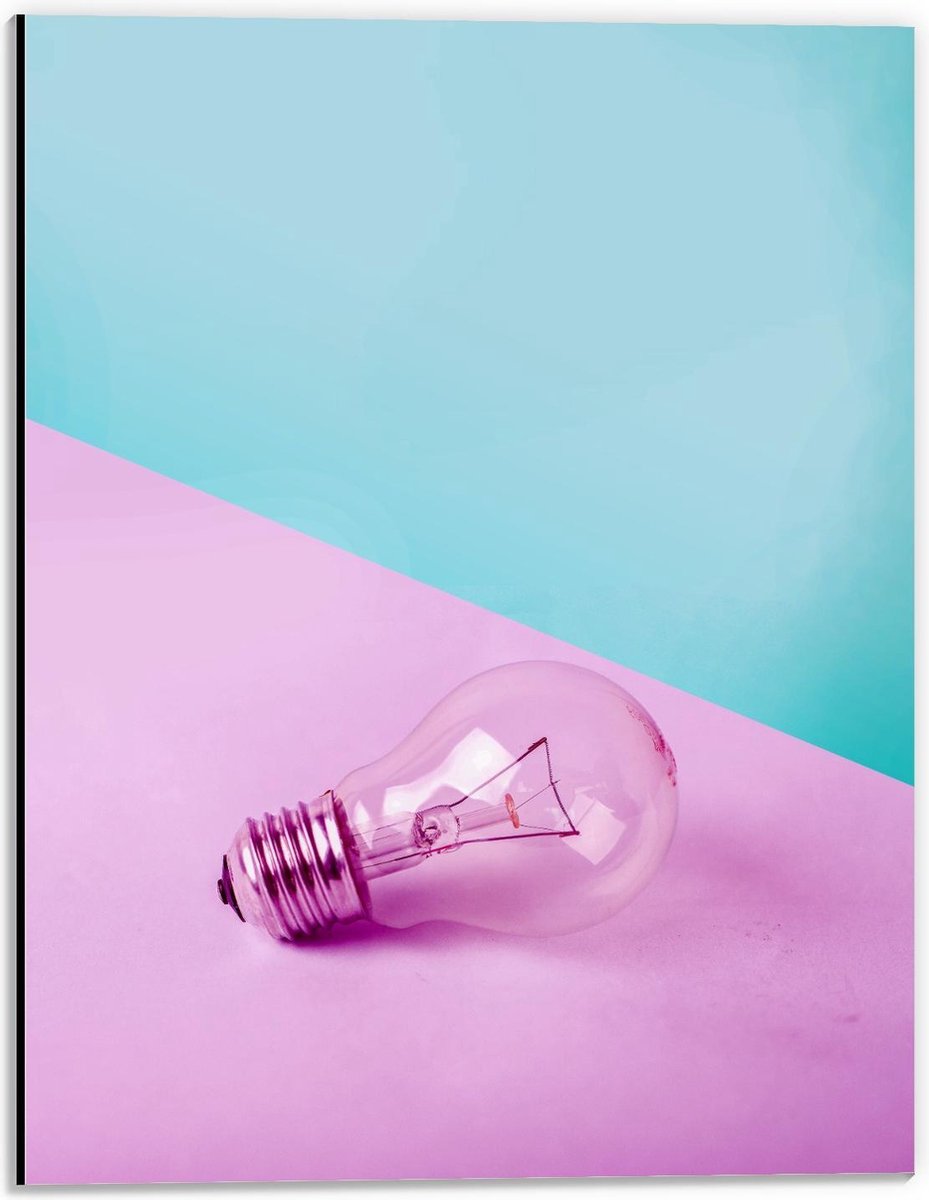 Dibond - Gloeilamp Roze/Blauwe Achtergrond - 30x40cm Foto op Aluminium (Wanddecoratie van