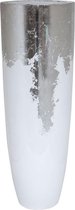 Luna vaas wit zilver 91cm hoog | Grote witte hoogglans zilveren vaas | Brede bloempot plantenbak vazen