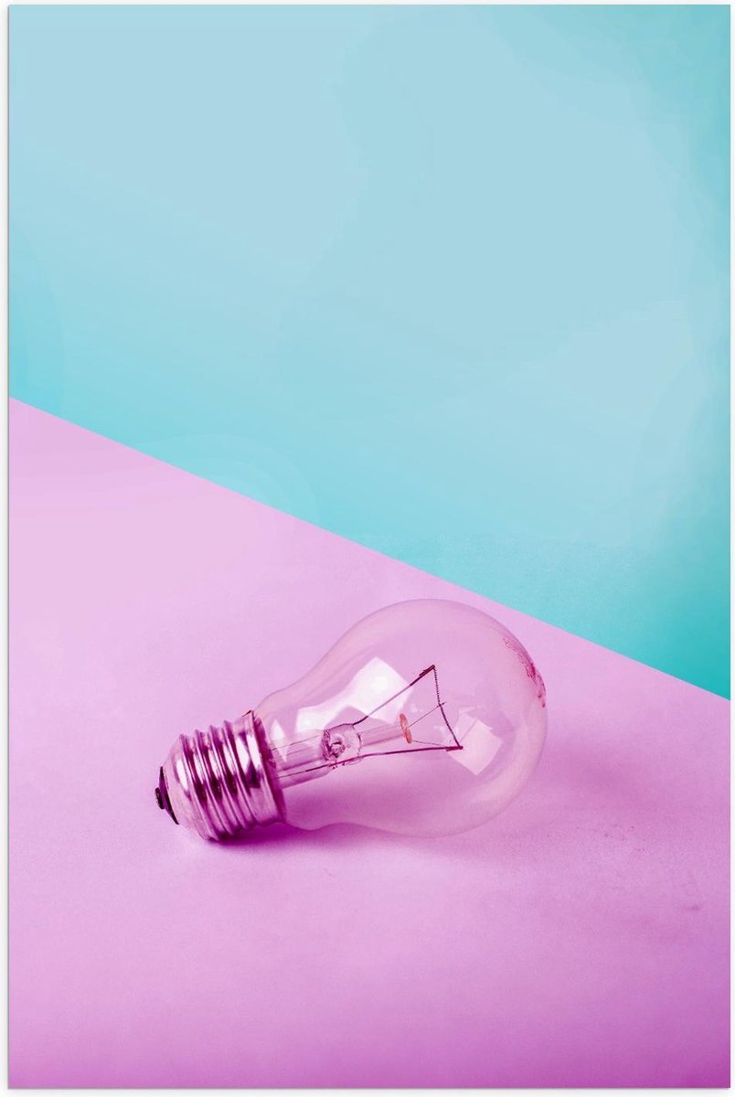 Poster – Gloeilamp Roze/Blauwe Achtergrond - 80x120cm Foto op Posterpapier