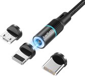 Magnetische USB kabel voor smartphone & tablet - Universele kabel met magnetische aansluiting - 3 Meter - Zwart - Voor Apple/Samsung/Huawei/LG/Motorola/Xiaomi/HTC/etc