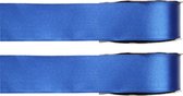 2x Hobby/decoratie blauwe satijnen sierlinten 1,5 cm/15 mm x 25 meter - Cadeaulint satijnlint/ribbon - Striklint linten blauw