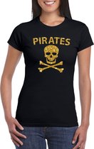 Piraten shirt / foute party verkleed t-shirt - goud glitter zwart - dames - piraten verkleedkleding / outfit S