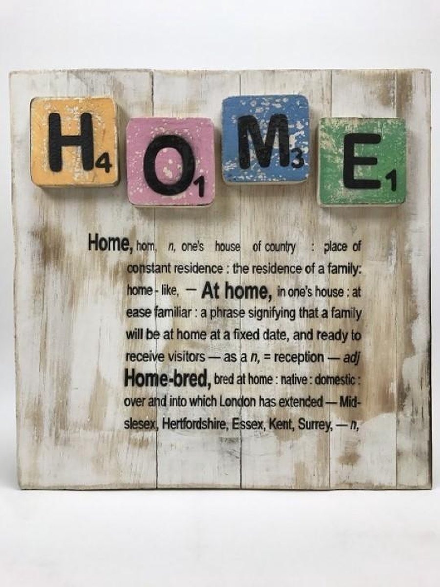 Tekstbord HOME 30x30 cm handgemaakt van hout