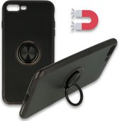 Apple iPhone 7 Plus & 8 Plus Case Zwart - Coque arrière en Siliconen avec béquille en Ring - Convient aux Système de fixation pour GPS magnétiques