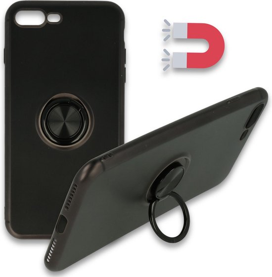 iPhone 7 Plus & 8 Plus Hoesje Zwart - Siliconen Back Cover met Ring  Kickstand -... | bol.com