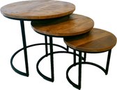 Zita Home Quinn - Salontafel - set van 3 - mango hout - 2cm dik blad - 54 cm diameter