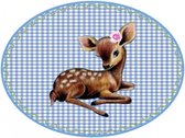 Retro Bambi Hertje strijk Applicatie Met Blauw Geblokte Achtergrond S - 7,5 x 10 cm