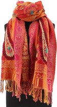 Oranje wollen kasjmier sjaal met borduursel - 180 x 70 cm - 100% wol
