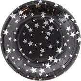 Kartonnen Bordjes zwart met zilver steren 10 cm 20 st - Wegwerp borden - Feest/verjaardag - let op klein bordje 10 cm