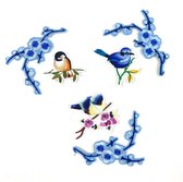 Blue Bird And Blossom Strijk Embleem Patch Set 6 patches