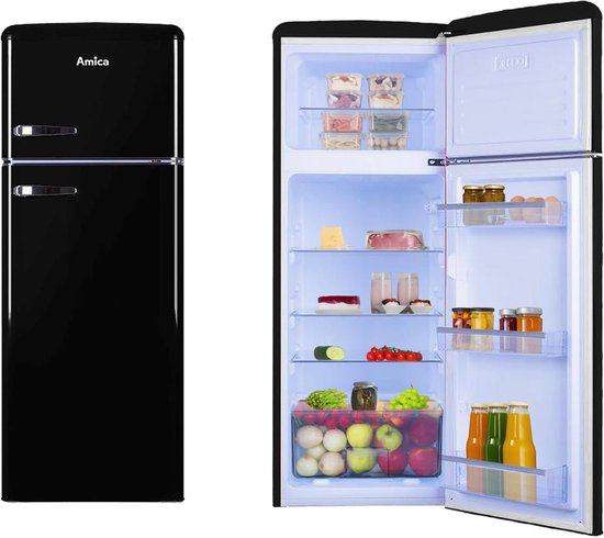Amica Retro - Koel-vriescombinatie AR7252N - Zwart - 166.5 cm Hoog