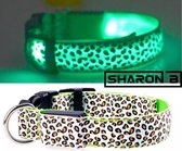 Sharon B | LED HALSBAND VOOR JE HOND | Verlichte halsband voor honden | Groen Leopard | Maat S | Verkrijgbaar in S t/m XL en in meerdere kleuren
