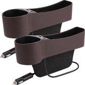 Auto Organizer Met Bekerhouder en Opladers - Bruin