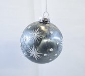 Boule de Noël en verre étoile gris déco blanc 8 cm (2 boites de 3 pièces)