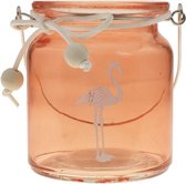 2 stuks waxinelichtjeshouders Flamingo Summer 9 x Ø 8 cm - Oranje, glas