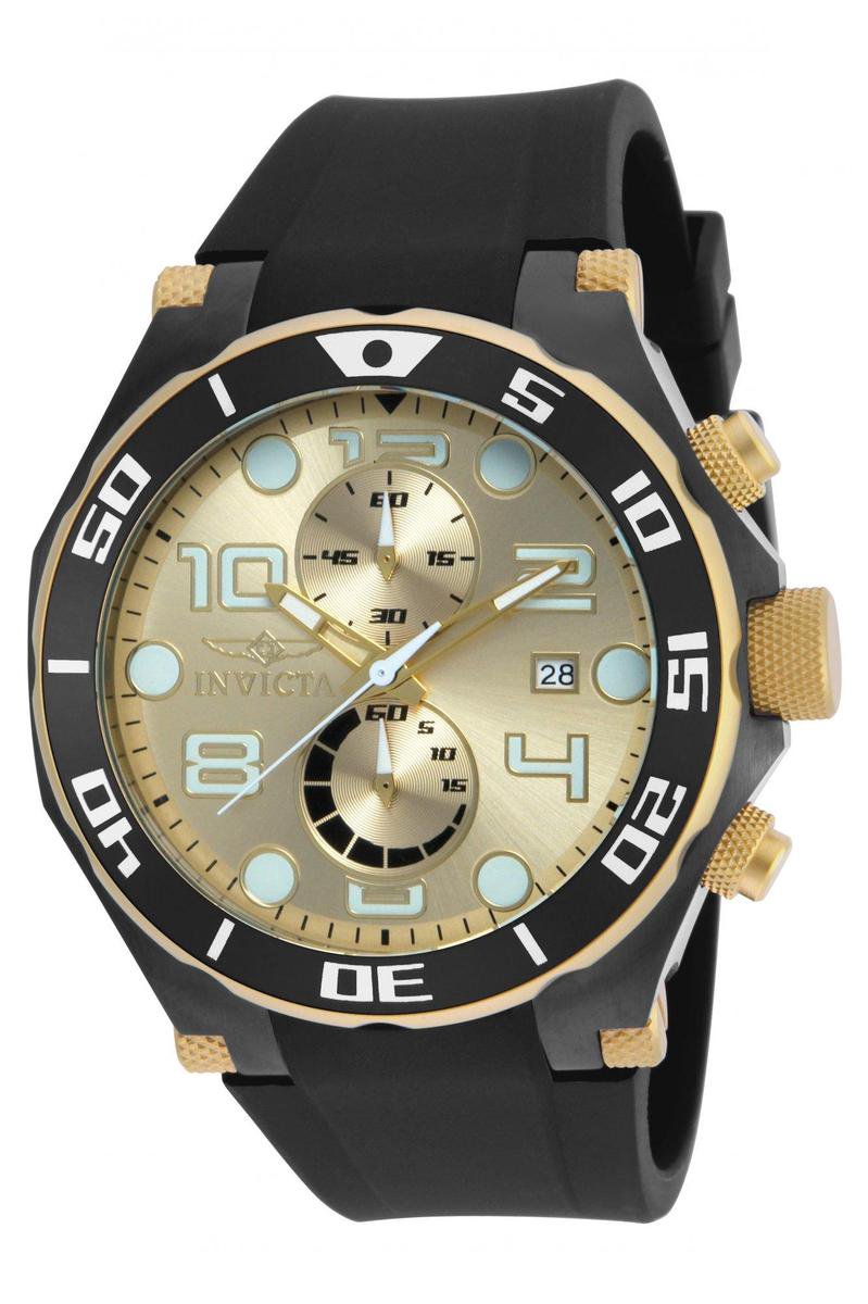 Invicta Pro Diver 17815 Heren Horloge - Waterdicht - Analoog - Quartz Uurwerk - Roestvrij Staal met gouden Wijzerplaat - 50mm