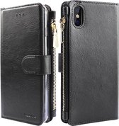 MM&A PU Lederen Ritsvak Wallet Book Case Hoesje voor Apple iPhone X/XS - Portemonnee – Met Stand – Kaarthouder – Pasjes Houder – Magneet Sluiting – Bookcase – Zwart