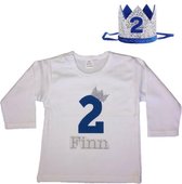 Verjaardag shirt, jongens, 2 jaar, eigen naam, kroon, verjaardag outfit, jarig kind, kinder t-shirt, blauw/zilver