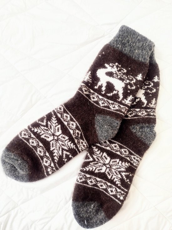 Winter WOLLEN Sokken "Herten" - voor dames en heren - bruin.