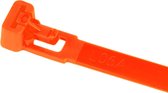 Kortpack - Hersluitbare Kabelbinders/ Tyraps 540mm lang x 7.6mm breed - Oranje - Treksterkte: 24.2KG - Bundeldiameter: 140mm - 100 stuks - (099.1017)