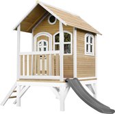 AXI Tom Speelhuis in Bruin/Wit - Met Verdieping en Grijze Glijbaan - Speelhuisje voor de tuin / buiten - FSC hout - Speeltoestel voor kinderen