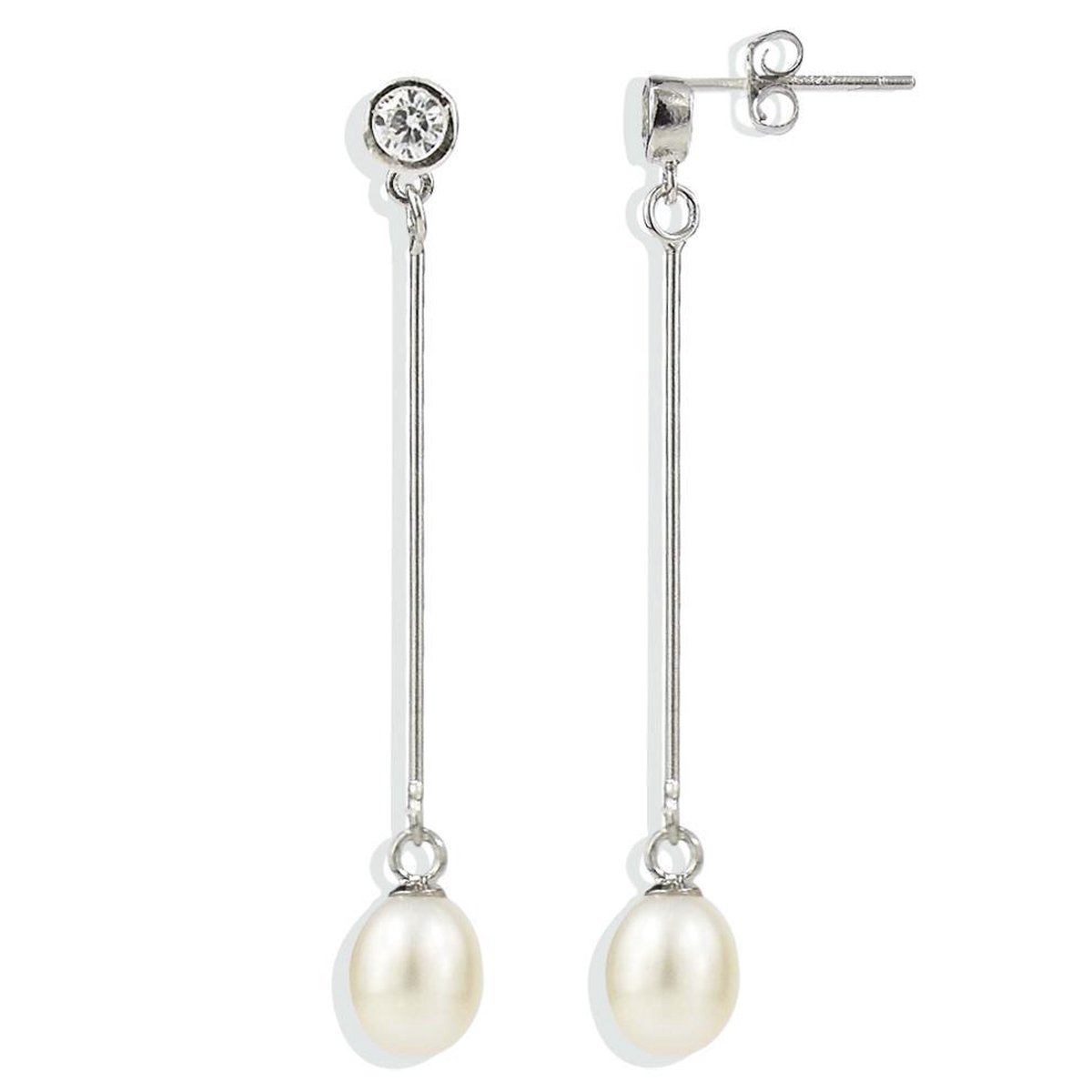 PROUD PEARLS® Lange oorhangers met parels en zirkonia